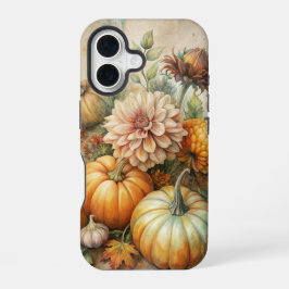 VINTAGE FALL PUMPKIN SCENE WITH FLOWERS iPhone 16ケース
