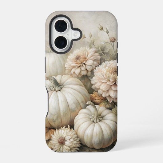 VINTAGE FALL PUMPKIN SCENE WITH FLOWERS iPhone 16ケース (裏面)