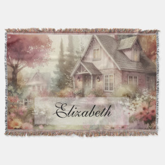 Vintage Fall Scenery cottage garden leaves floral  スローブランケット