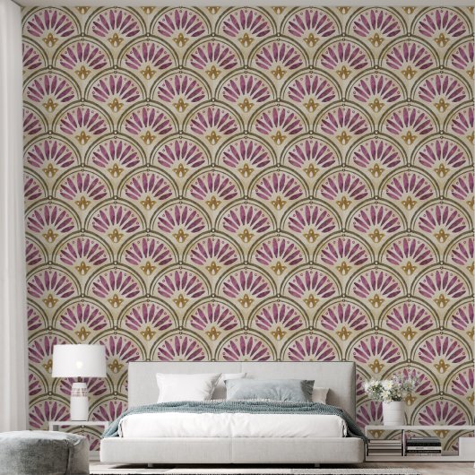 Vintage Fan Palm Watercolor Pattern 壁紙 (寝室)