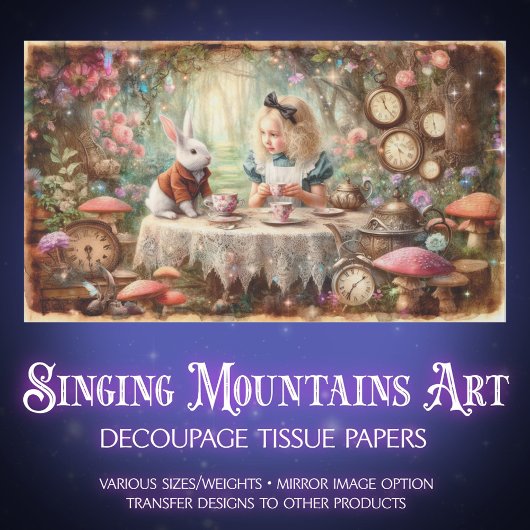 Vintage Fantasy Alice Tea Party Decoupage 薄葉紙