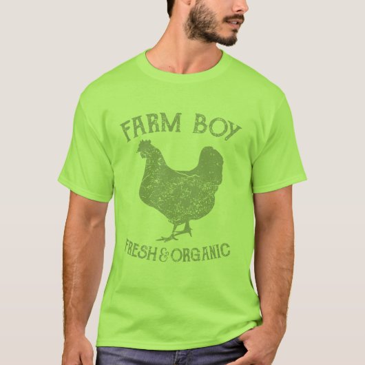 Vintage Farm Boy Fresh and Organic Chicken Illustr Tシャツ (正面)