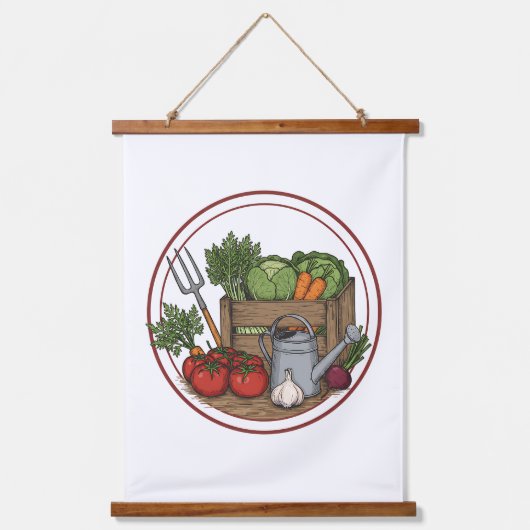 Vintage Farm Fresh Vegetable Crate Poster | Rustic 吊り下げ型タペストリー (正面)