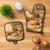 Vintage Farm Kitchen Apron 鍋つかみ&鍋敷きセット (トップダウン)