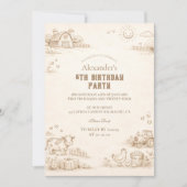 Vintage Farm Sketch Storybook Kids Birthday 招待状 (正面)