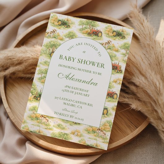 Vintage Farm Tractor Countryside Baby Shower 招待状