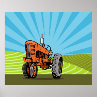 vintage farm tractor poster ポスター