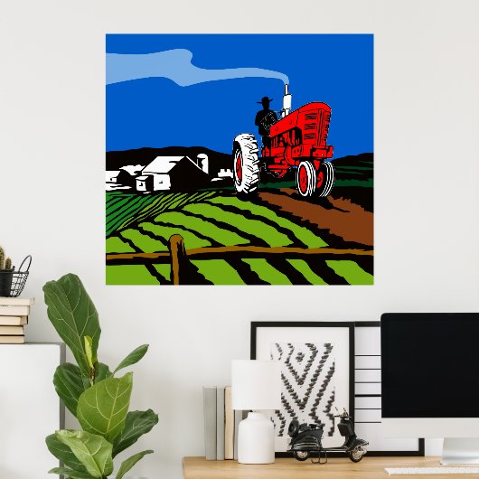 vintage farm tractor poster ポスター (ホームオフィス)
