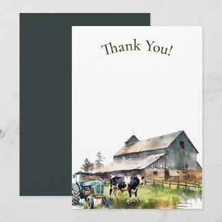 Vintage Farm Tractor  Thank You Note 招待状