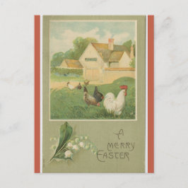 Vintage Farm With Chickens Easter ポストカード