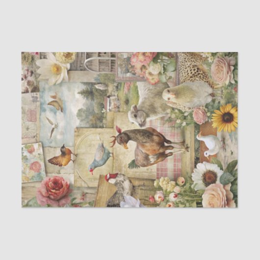 Vintage Farmhouse Rooster Decoupage 薄葉紙 (正面)