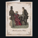 Vintage Fashion Biedermeier Gentlemen Birthday<br><div class="desc">Three gentlemen and a boy wearing the wonderful vintage fashions of the Biedermeier period (early 19th Century).  French antique engraving set against old avertising texts of the victorian period from Le Charivari.  The texts are customizable.</div>