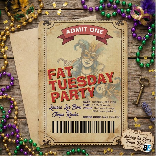 Vintage Fat Tuesday Party Ticket | Mardi Gras 招待状
