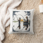 Vintage Father and Child Fishing Engraving Shirt D クッション (ブランケット)