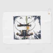 Vintage Father and Child Fishing Engraving Shirt D ゴルフタオル (横)