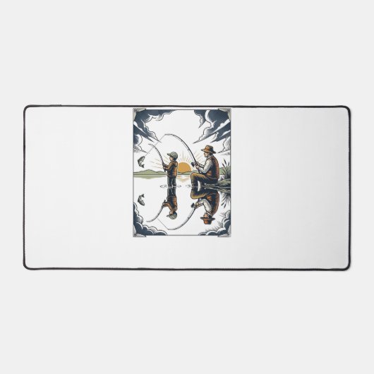 Vintage Father and Child Fishing Engraving Shirt D デスクマット (正面)