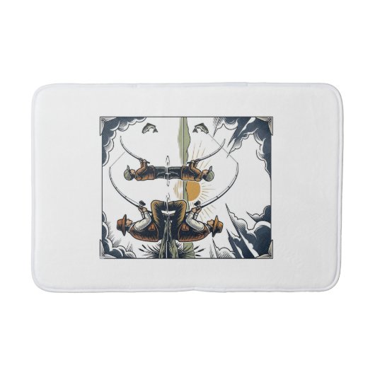 Vintage Father and Child Fishing Engraving Shirt D バスマット (正面)