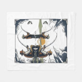 Vintage Father and Child Fishing Engraving Shirt D フリースブランケット (正面(横))