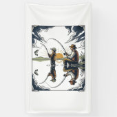 Vintage Father and Child Fishing Engraving Shirt D 横断幕 (縦)