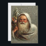 Vintage Father Christmas in Snow with Toys シーズンカード<br><div class="desc">Artistic vintage Robert Finlay McIntyre portrait of white-robed Father Christmas carrying a sack of toys in the snow. Back features complementary sepia background with editable text fields.</div>