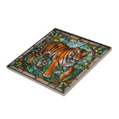 Vintage Faux Stained Glass Tiger Jungle Mosaic タイル (側面)