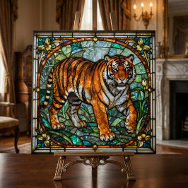 Vintage Faux Stained Glass Tiger Jungle Mosaic タイル