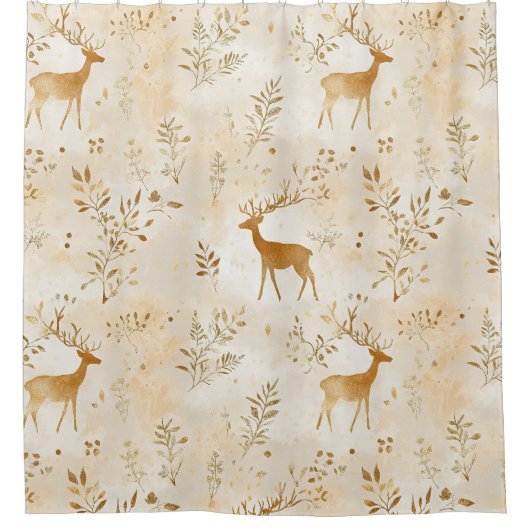 Vintage Fawn & Floral Woodland Pattern (2) シャワーカーテン (正面)