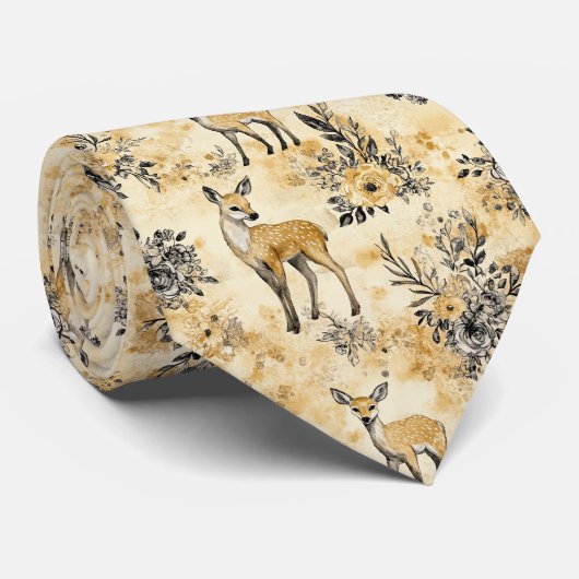 Vintage Fawn & Floral Woodland Pattern (7) ネクタイ (ロール)