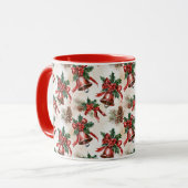 Vintage Festive Christmas Bells Holly Mug Gift マグカップ (正面左)