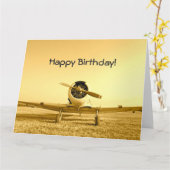 Vintage Fighter Airplane Yellow Birthday Big カード (黄色い花)