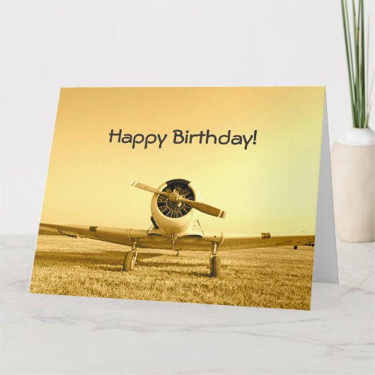 Vintage Fighter Airplane Yellow Birthday Big カード (正面)