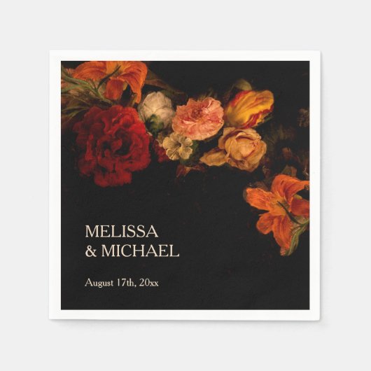 Vintage Fine Art Dark Floral Wedding スタンダードカクテルナプキン (正面)