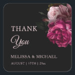 Vintage Fine Art Dark Floral Wedding Thank You スクエアシール<br><div class="desc">Vintage fine art hand painted floral wedding thank you sticker with your names and your wedding date.</div>