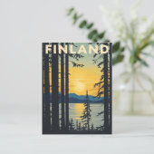 Vintage Finland Travel Poster Sunset Lake ポストカード (スタンド正面)