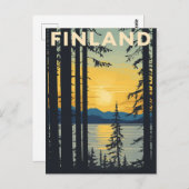 Vintage Finland Travel Poster Sunset Lake ポストカード (正面/裏面)