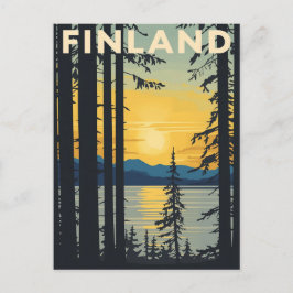 Vintage Finland Travel Poster Sunset Lake ポストカード