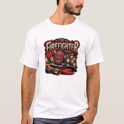 Vintage Firefighter Retro Emblem Design Tシャツ (正面)