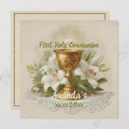 Vintage First Holy Communion Chalice White Lilies カード
