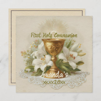 Vintage First Holy Communion Chalice White Lilies カード
