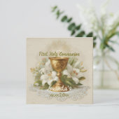 Vintage First Holy Communion Chalice White Lilies カード (スタンド正面)