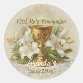 Vintage First Holy Communion Chalice White Lilies ラウンドシール