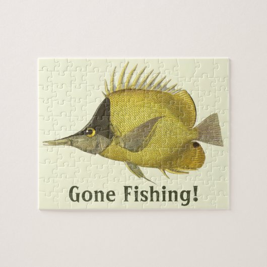 Vintage Fish, Yellow Tropical Chelmon Longirostris ジグソーパズル (横)