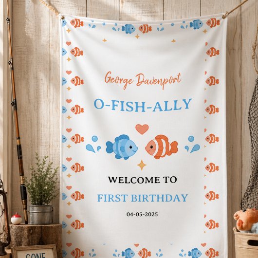 Vintage Fishing Rod O-Fish-Ally One 1st Birthday 横断幕