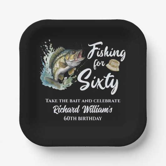 Vintage Fishing Themed 60th Birthday Party ペーパープレート (正面)