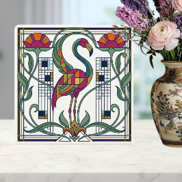 Vintage Flamingo Floral Geometric Patterned Tile タイル