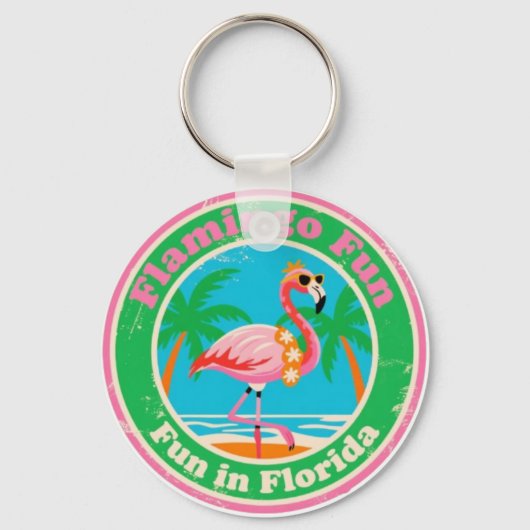 Vintage Flamingo Fun in Florida Beach キーホルダー (正面)