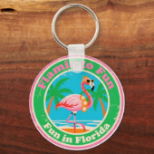 Vintage Flamingo Fun in Florida Beach キーホルダー (裏面)