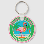 Vintage Flamingo Fun in Florida Beach キーホルダー (裏面)