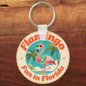 Vintage Flamingo Fun in Florida Beach キーホルダー (裏面)