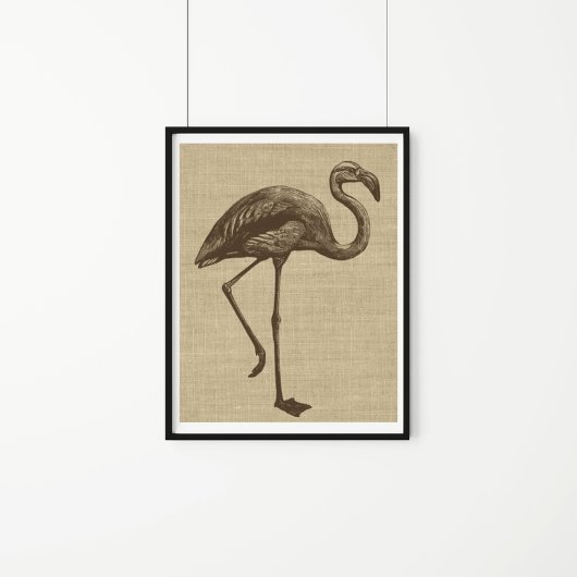 Vintage Flamingo Illustration on Burlap   ポスター
